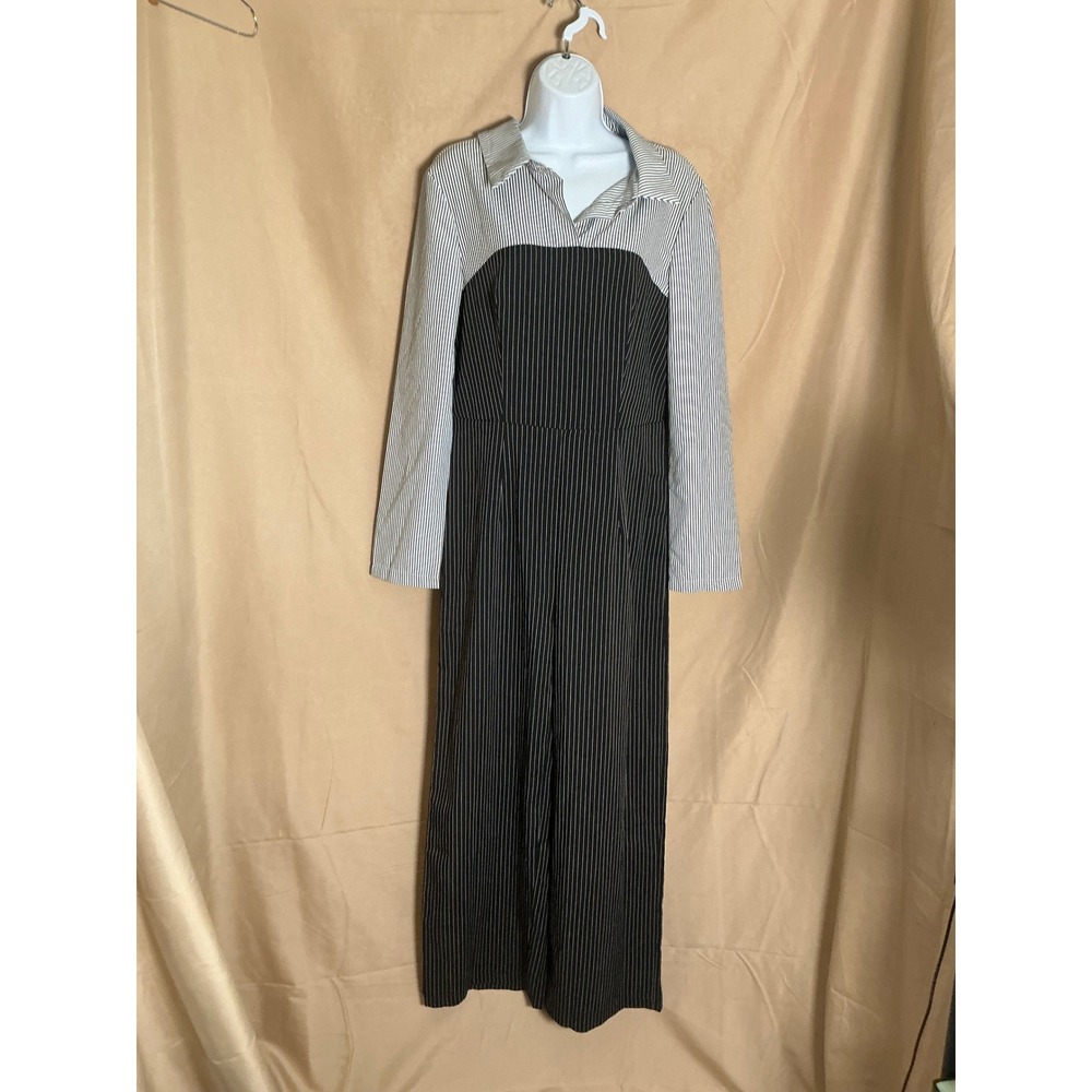 Unbranded Pinstripe Jumpsuit Women Small Black White Excellent Wide Leg Collared